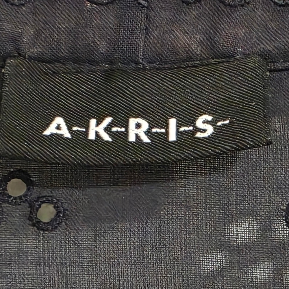 Akris Navy Blue Eyelet Sheer Long Sleeve Tunic Shirt Top Women's US 10 Button Up - Picture 2 of 5